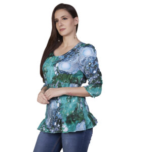 White & Green Printed Peplum Top